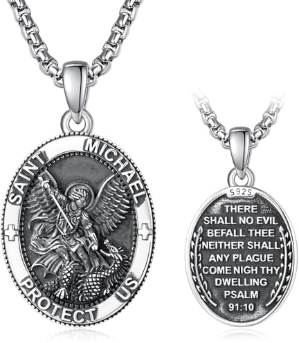 ADMETUS 925 Silber Heiliger Medaille, Heiliger Amulett Halskette Schutz Anhänger Schmuck Religiöser Geschenke für Herren with 2.5mm 22+2 Rolo Ketten