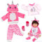 4 Stück Kleidung Outfits für 18-22 Zoll Baby Puppen Puppenkleidung 45-55 cm Kleidung Enthalten 1 Rosa Kapuzenjacke 1 Pferd-T-Shirt 1 Gestreifte Hose 1 Paar Rosa Socken Geburtstagsgeschenk für Mädchen
