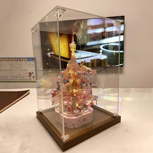 Acryl Vitrine Vitrine mit Holzsockel für Sammlerstücke, Zusammenbau Einer Durchsichtigen Acrylbox Als Alternative zu Einer Glasvitrine, für Actionfiguren/ Spielzeug/ Steine/ Perlen(25cm(10)x25cm(10)