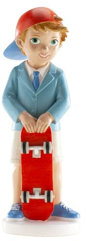 dekora Dekorative Figur zur Erstkommunion eines Kindes mit Skateboard, aus Harz, Kuchendekoration, 16 cm hoch, originelles und detailliertes Design, geeignet für den Kontakt mit Lebensmitteln