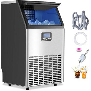 VEVOR Machine à Glaçons avec Capacité de Production de 45,4 kg/24 h et Capacité de Stockage de 15 kg, 45 Glaçons en 15 Minutes, Affichage Numérique LED et Fonction Autonettoyante, Bar Restaurant
