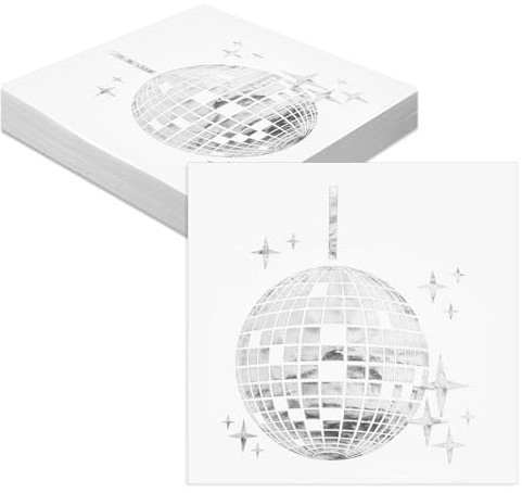 40 Stück Disco Servietten Party Servietten Silber 33cm x 33cm | Papierhandtuch Disko Dekorationen Napkins, Disco Deko,Jugendweihe Deko Familientreffen, Abschlussfeier, Geburtstagsfeier