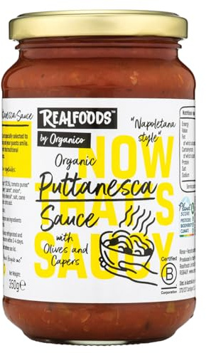 Realfoods by Organico | Organic Puttanesca Sauce – Bold, Savory & Authentically Italian | 350g (Pack of 1)