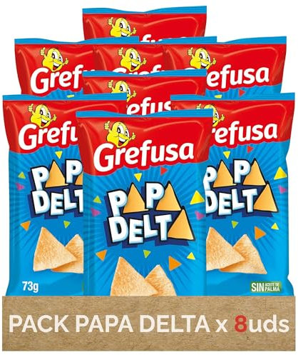 Pack PapaDelta Snack Sabor Jamón – Pack de 8 Bolsas Individuales de Patatas Triangulares – Aperitivo Crujiente – Ideal para Picar – Bolsa 73g x 8