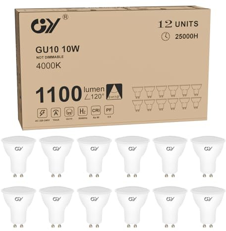 GY GU10 LED Neutralweiss Lampe,10W 4000K 1100lm Neutralweiß Glühbirnen,Äquivalent 100W, Abstrahlwinkel 120° Reflektor Lampen Nicht Dimmbar LED Birnen, 12 stück