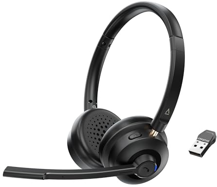 Creative Chat Wireless On-Ear-Headset mit Boom-Mikrofon mit Geräuschunterdrückung, USB-Dongle, Steuerung für Wiedergabe und Anrufe, Mikrofon-Stummschalttaste, kompatibel mit PC/Mac/Mobilgeräten