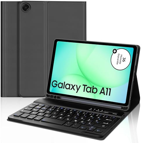 Hülle mit Tastatur für Samsung Galaxy Tab A11 8,7 Zoll(SM-X130), Schwarz | Magnetisch Abnehmbarer Tastatur für Samsung Galaxy A11 Tablet 8.7 2025 (SM-X130/X133/X135), Deutsches QWERTZ Keyboard