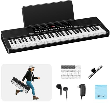 Rhymo 61 Key Keyboard Piano, Electric Piano Keyboard with Touch Response, LED display, Music Stand, 300 Voices, 300 Rhythms, Learning Keyboard Piano for Beginners, Built-in Speakers