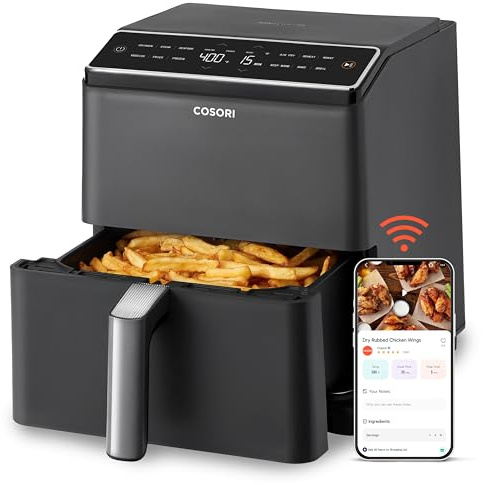 COSORI Dual Blaze Smart Air Fryer Oven, 6.4L, No Shaking Double Heating Elements, 12 Functions with APP Control, Dishwasher Safe, Black