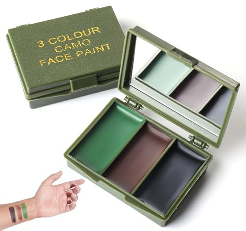 ZIOYANE 1 kit de maquillaje de camuflaje, 3 colores crema con espejo para entrenamiento militar o juegos de CS, equipo militar de camuflaje Woodland (marrón, verde, negro)