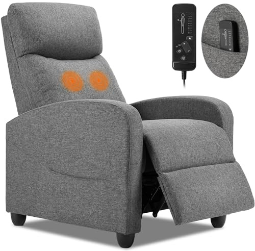 Sweetcrispy Massage Recliner Chair for Adults, Adjustable Home Theater Seating with Lumbar Support for Living Room, Modern Fabric Reclining, Grey