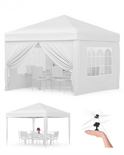 Faltpavillon 3x3 m wasserdicht stabil mit 4 Seitenwänden – Pop up Pavillon faltbar aus 420D Oxford, UV-Schutz 50+, 3-Fach höhenverstellbar, Partyzelt mit Tragetasche für Garten & Outdoor Weiß