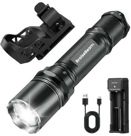 BraiseBeam Taktische LED Taschenlampe mit Holster, 1200 Lumen Extrem Hell, Ein-Modus (Nur Ein/Aus), IP65 Wasserdicht, inkl. 360° Drehbarer Gürtelclip Taschenlampenholster, für Polizei & Outdoor