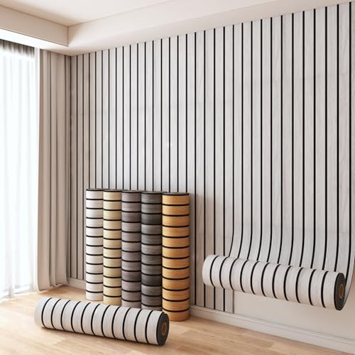 Generisch Selbstklebend Tapete Holzoptik Tapete 2mm Dicke Akustikpaneele Holzwand 3D Effekt Skandi Holzpaneele Holzwand Wasserdicht Wandpaneele zum Abziehen und Aufkleben,Light Grey,6 Rolle 300x40cm