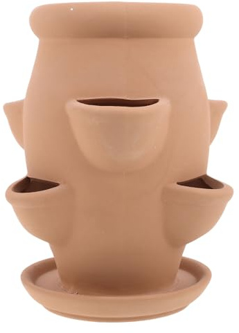 CALLARON Maceta de Cerámica en Forma de Torre 6 Compartimentos para Fresas y Plantas Pequeñas, Portátil y Decorativa para Patios y Exteriores