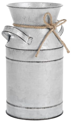 Vase Pichet à Lait Vintage Rétro en Fer Argenté, Décoration de Fleur | Bidon A Lait, Centre de Table Décoratif, Usage Polyvalent pour Fleurs Fraîches ou Sèches