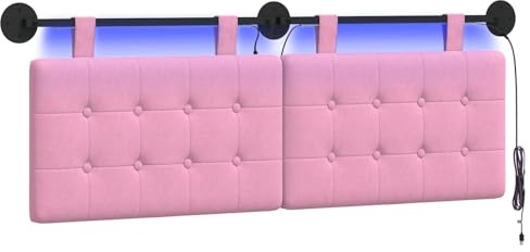 vidaXL Hängendes Kopfteil Mit LED Licht Rosa Stoff, Moderner, rechteckiger Polster-Kopfteil, Wandmontage, anpassbare Schlafzimmer-Deko, platzsparende Möbel Ideen