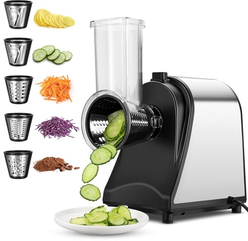 Electric Vegetable Slicer & Cheese Grater 250W | Multifunctional Food Chopper with 5 Stainless Steel Cones for Salads, Fruits & Carrots