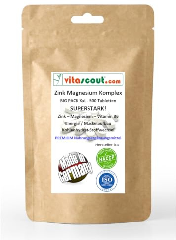 Zink Magnesium Vitamin B6-500 Tabletten HOCHDOSIERT - LABORGEPRÜFT - MADE IN GERMANY - VEGAN - Hochwertiger Komplex - Testosteron, Energie, Muskeln, Regeneration, Stoffwechsel, früher ZMA