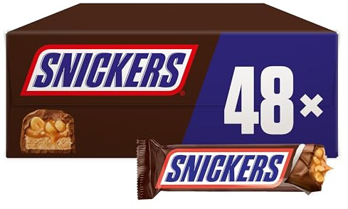 Snickers Chocolate Bars, Caramel, Peanuts & Milk Chocolate Bulk Box, 48 x 48g, Ideal for Gift, Snacks or Hamper