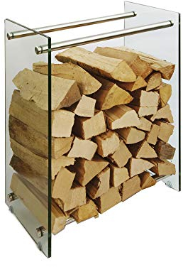Kaminholzregal Holzregal Kaminholz-Ständer, 12 mm Sicherheitsglas - Holzaufbewahrung Holzständer Feuerholzregal Glas Kaminholz Kaminholzablage Kaminholzhalter klar 350 mm x 600 mm x 800 mm (LxBxH)