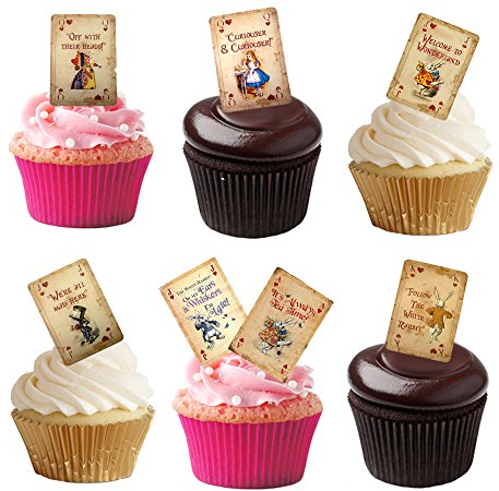 16 Stand Up Vintage Alice in Wonderland Playing Cards Edible Wafer Paper Cake Toppers Decorations
