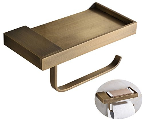 CASEWIND Toilettenpapierhalter Messing, Klorollenhalter Vintage, Klopapierhalter mit Ablage Handyhalter Wandmontage für WC
