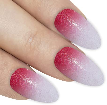 Bling Art False Nails Red Gel Ombre Almond Stiletto Fake Long Acrylic Tips