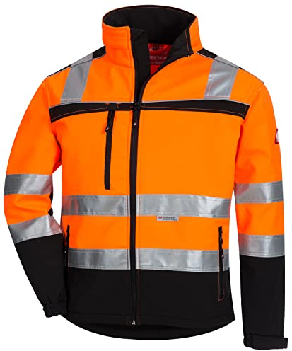Nitras MOTION TEX VIZ Warnschutz Softshell-Jacke I Arbeitsjacke mit 3M Reflex-Streifen I Windbreaker Wasserabweisend & Windabweisend I Orange Größe 4XL