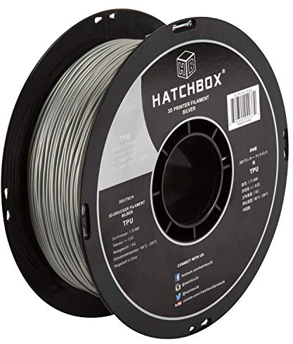 HATCHBOX TPU 3D-Drucker-Filament, Maßgenauigkeit +/- 0,03 mm, 1-kg-Spule, 1,75 mm, Shore 95A, Silber