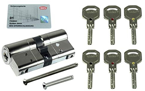 BKS Sicherheits Profilzylinder Janus Serie 46 (Sonderedition Schwarz/Rot/Gold), incl. 6 Schlüssel, Baulänge: 27/45 mm mit einseitiger Not und Gefahrenfunktion incl. SN-TEC Montagematerial