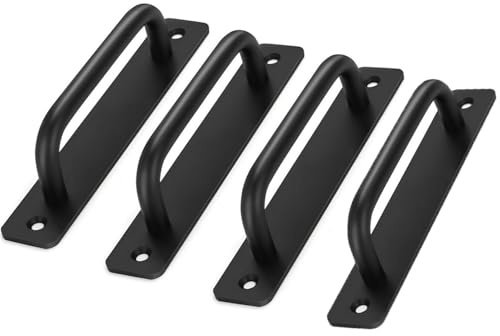 NNNJunhua Robuster Metallgriff für Scheunentore, bündig, lange Basis, Griffe für Tor, Schuppen, Garagentor, Schublade, 4 Stück (L, Schwarz)