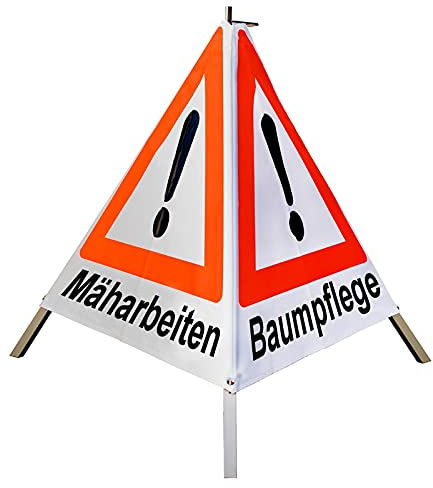 Warnpyramide/Faltsignal Achtung(VZ101) Mäharbeiten/Baumpflege/Maschineneinsatz70cm-weiß tagesl.