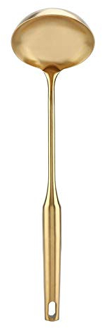 Cuchara de sopa para wok, acero inoxidable con agujero para colgar, proceso de dibujo, cuchara de cocción para cocina(Ladle-Oro)