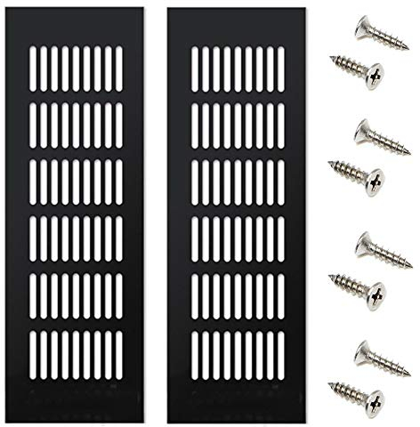 2 Pieces Air Vent Grille Cover Black Square Aluminum Alloy Vent Cover for Wardrobe Cupboard Cabinet 80 * 250MM