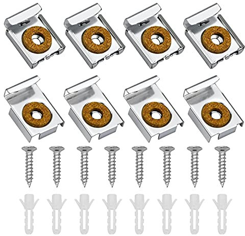 Jieddey 2 Set Spring Loaded Mirror Hanger Clips - Stainless Steel Mirror Wall Mounting Brackets with Wall Plugs and Screws