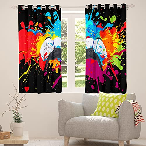 Spieler Vorhänge Bunte Tie Dye Player Spielen Fenster Vorhänge Abstrakte Graffiti Kunst Hip Hop Stil Fenstervorhänge Für Teen Jungs Mädchen Kinder Schlafzimmer,Videospiele Vorhang Panels,46X54