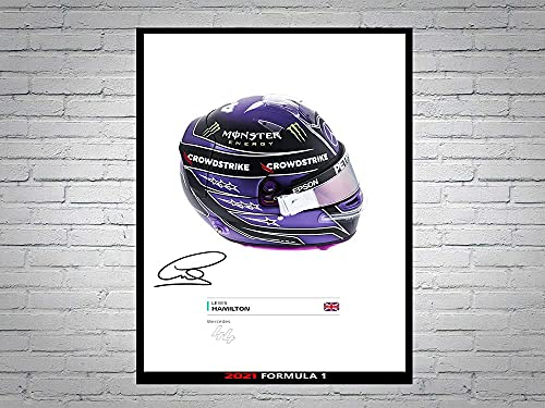 Lewis Hamilton Racing Driver Weltmeister 2021 Helm signiertes Poster A4