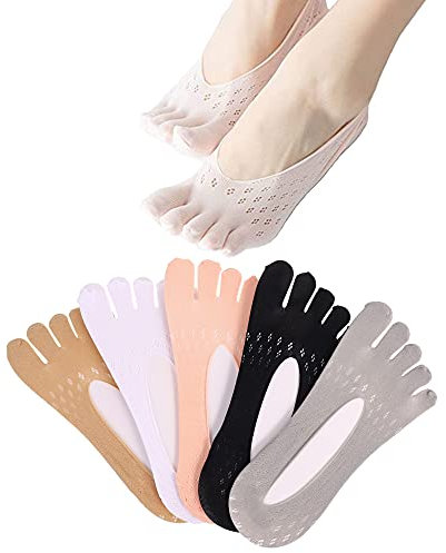 Auidy_6TXD 5 Pairs Orthopedic Compression Socks for Women, Five Finger No Show Women Toe Sock Boat Low-Cut Liner Socks with Gel Tab