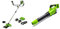 Greenworks Tondeuse à poignée de vélo sans fil2 X 24V, débroussailleuse 2 en 1 comprenant une batterie et un chargeur à double fente et un souffleur de feuilles axial alimenté par batterie 2x24V Outil