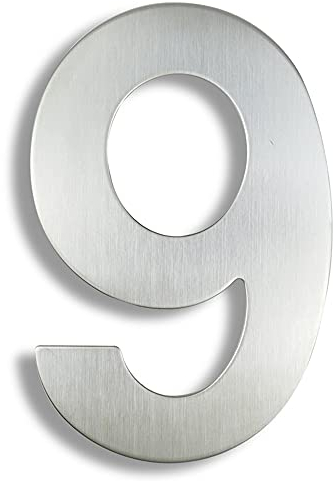 HASWARE 304 Stainless Steel Modern House Number 12 Inch/30cm Stylish Door Alphabet Plaque for Street Home Decor (9, 12 Inch Silver)