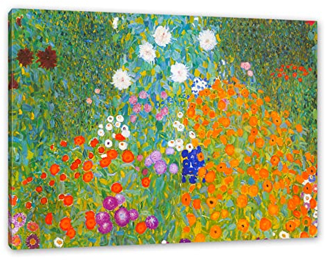 Pixxprint Gustav Klimt - Bauerngarten, Weiß, Größe: 60x40cm, Leinwandbild, fertig gespannt, Wandbild, Dekoration, Kunstdruck, kein Poster