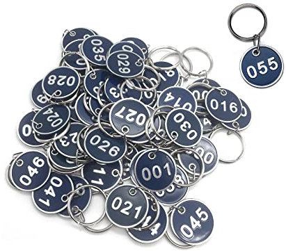 50 Pièces Porte Clés Numérotés Porte Clés d'Identification Numérique Étiquette de Numéro pour Clé Étiquette à Clé en Métal Étiquette à Clé Ronde pour Bureau d'hôtel Voyage Bagagerie Bleu 51-100