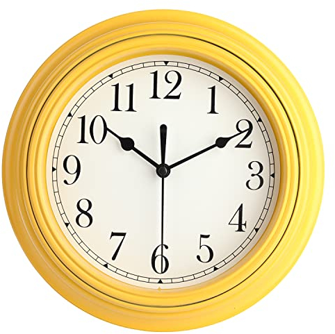 Topkey Stille Wanduhr Küche 9 Zoll Retro Nicht tickend Dekorativ Schlafzimmer Büro Wanduhr- Gelb