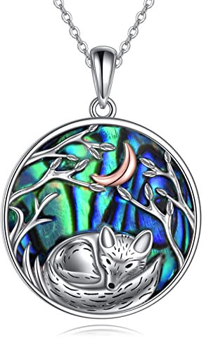 CUPENDA Fuchs Halskette 925 Sterling Silber Schlaffuchs Abalone Muschel Anhänger Tier Schmuck Graduierung Geschenke für Frauen
