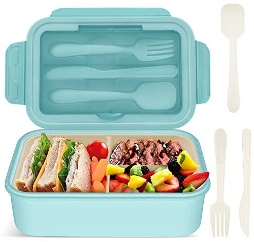 vitutech Bento Box für Kinder Erwachsene,1400ml Bento Box Auslaufsicher mit 3 FäChern und Besteck, Vesperdose Geeignet für Mikrowellen und Spülmaschinen, Schule Arbeit Picknick Reisen (Blau)