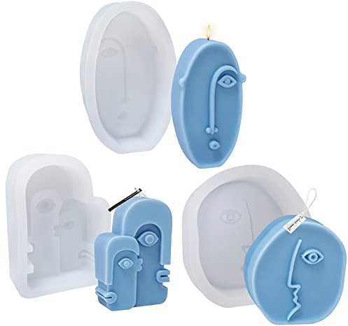 NICAVKIT Set de 3 moldes de silicona para verter, para hacer velas de bricolaje en 3D, velas aromáticas, piedras aromáticas y jabones