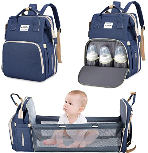 Baby Wickeltasche Rucksack,Diaper Backpack,Babytasche Reiserucksack mit Wickelauflage,Multifunktional Wasserabweisend Große Kapazität Wickelrucksack,Große Reiserucksack für Mama & Papa (Dunkelblau)