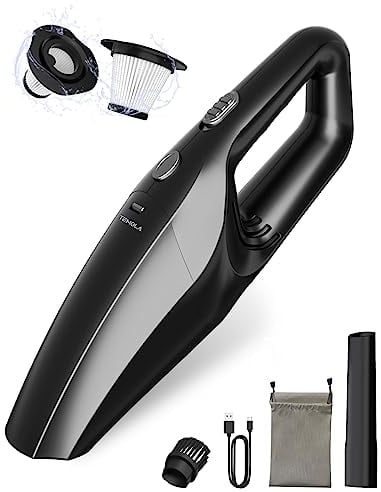 TEMOLA Portable Car Vacuum Cleaner Handheld Cordless with 2 HEPA Filter, Mini Hand Held Vacuum Small Rechargeable Car Carpet Accessories Interior Detailing Cleaning Kit for Men Women