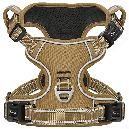 HEELE Hundegeschirr, Zugentlastung, reflektierend, Geschirr für kleine Hunde, mit gepolstertem Griff, 1 Schnalle am rechten Halsband, leicht an- und auszuziehen, Braun, XS